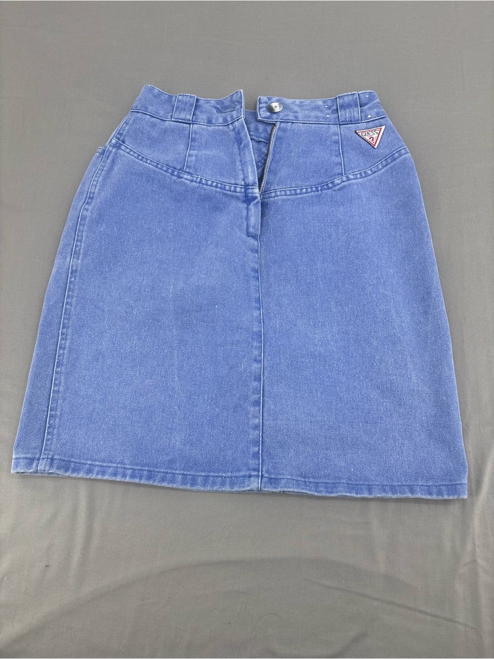 VINTAGE Guess Blue Denim Mini Skirt with Signature Triangle Logo